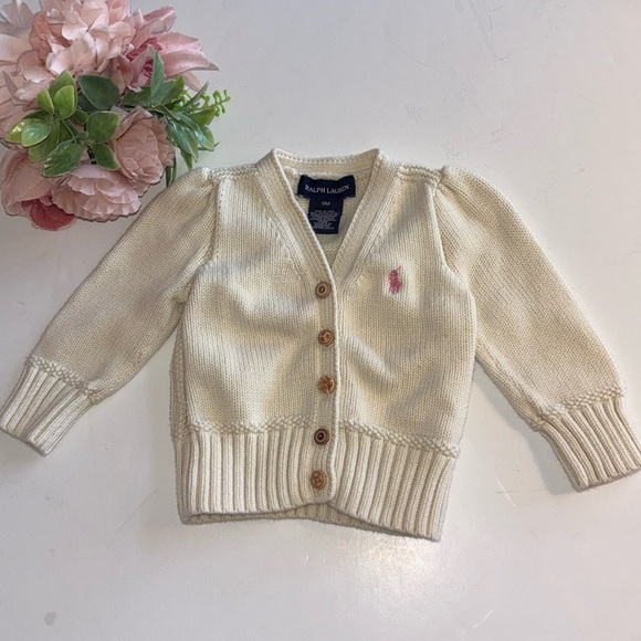 Ralph Lauren Cream Cableknit Cardigan 9M Baby Girl Ralph Lauren Cream Cardigan - Picture 1 of 16